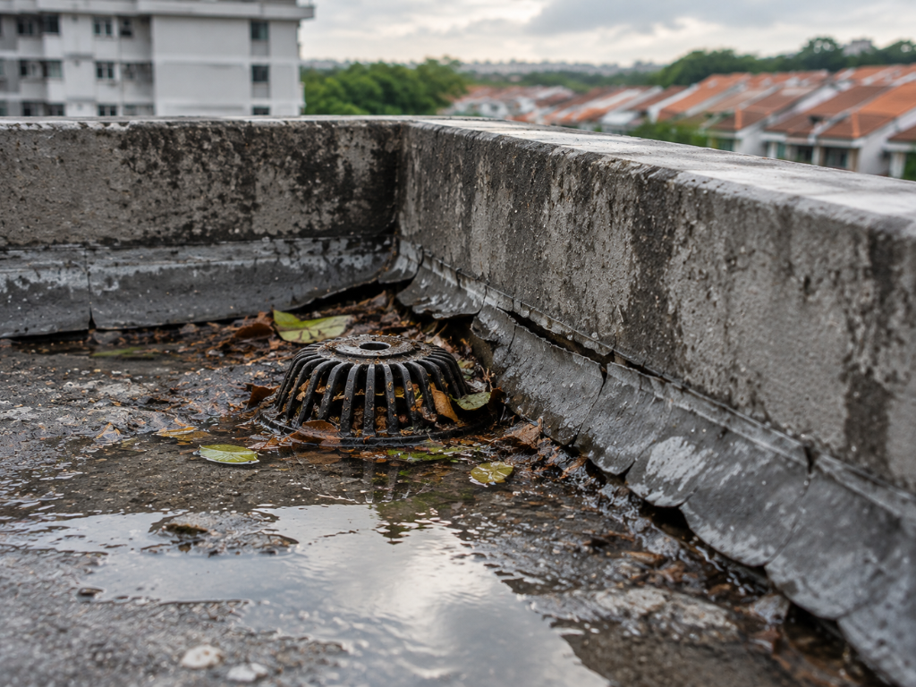 Who is responsible for a roof leak in Singapore?
